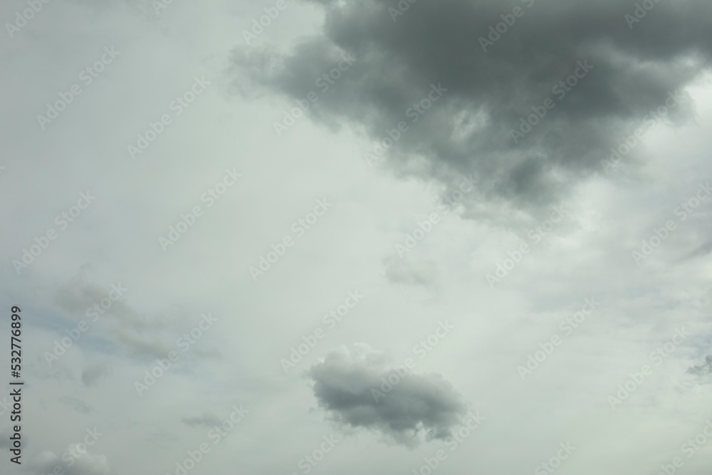 Clouds in sky without sunshine. Gray skies in cloudy weather.
