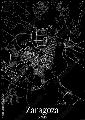 Black and White city map poster of Zaragoza Spain.