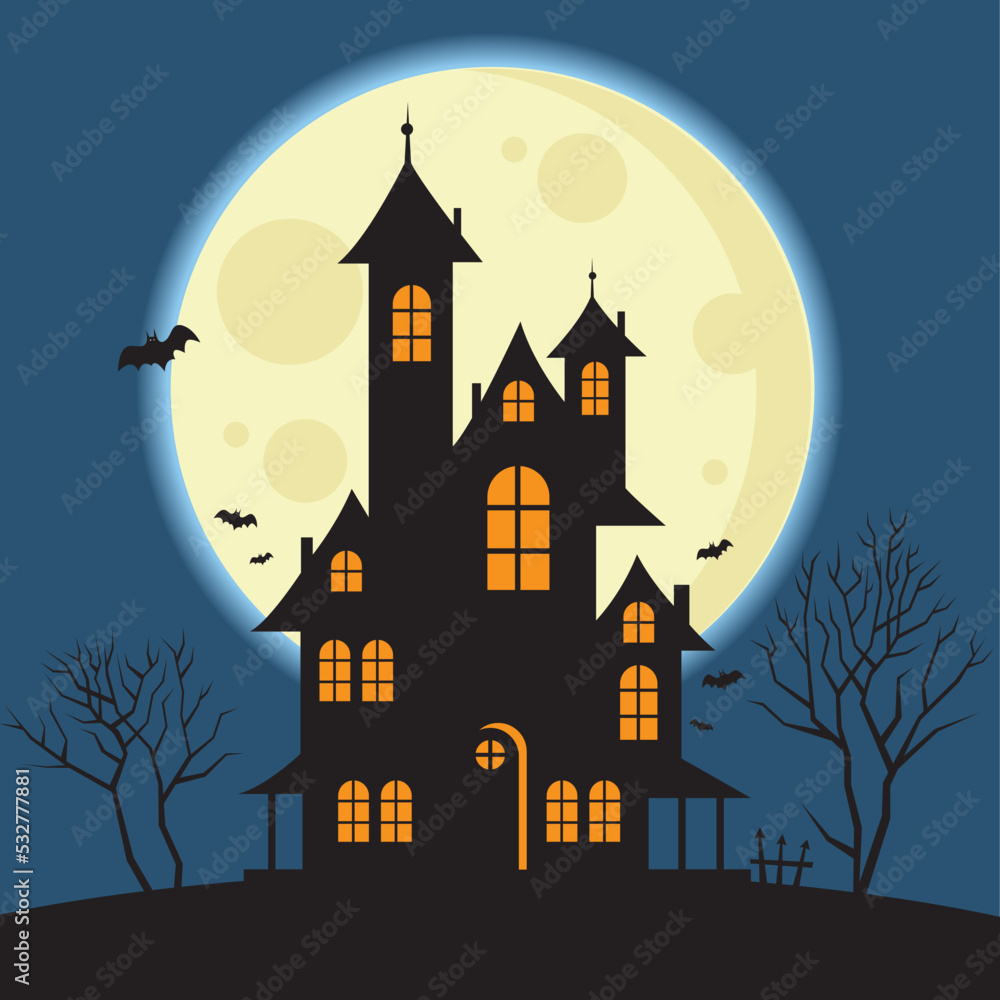 Spooky Halloween Night, haunted castle, EPS 10 vector illustration