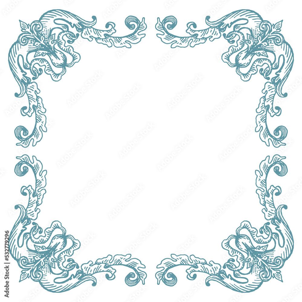PNG transparent square decorative frame in Baroque Victorian vintage retro  style Stock Illustration