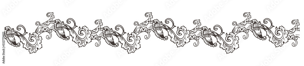 Obraz premium PNG transparent decorative seamless border, engraved endless scroll monogram divider 