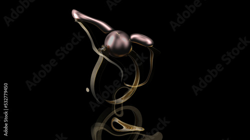 Mysterious, beautiful, luxury flowing gold. Metal Metamorphosis. Melted Gold Style. 3d rendering