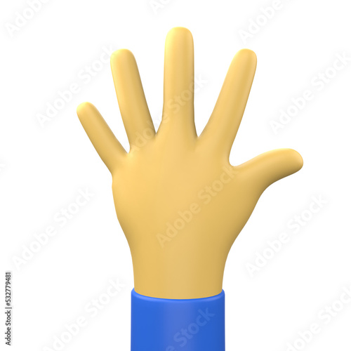 3D Illustration of hand sign emoticon on Transparent PNG Background. 3D Raised splayed hand emoticon.