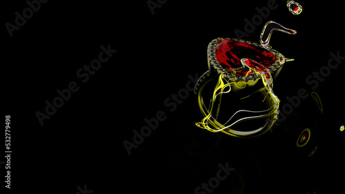 Mysterious, beautiful, luxury flowing gold. Metal Metamorphosis. Melted Gold Style. 3d rendering