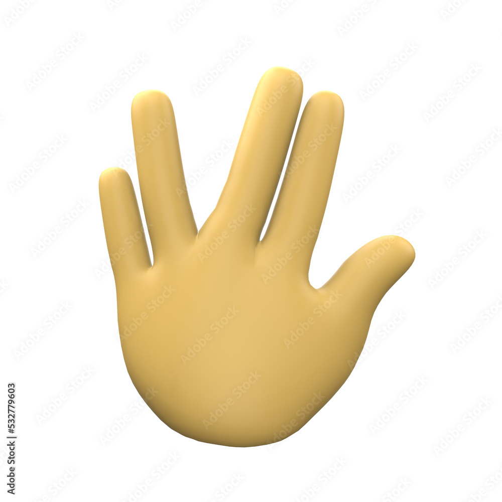 3D Illustration of hand sign emoticon on Transparent PNG Background. 3D Vulcan salute hand emoticon. 3D Illustration of hand sign emoticon on Transparent PNG Background. 3D Vulcan salute hand emoticon.