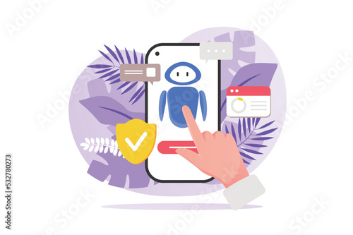 Virtual assistant concept with people hand in flat design.