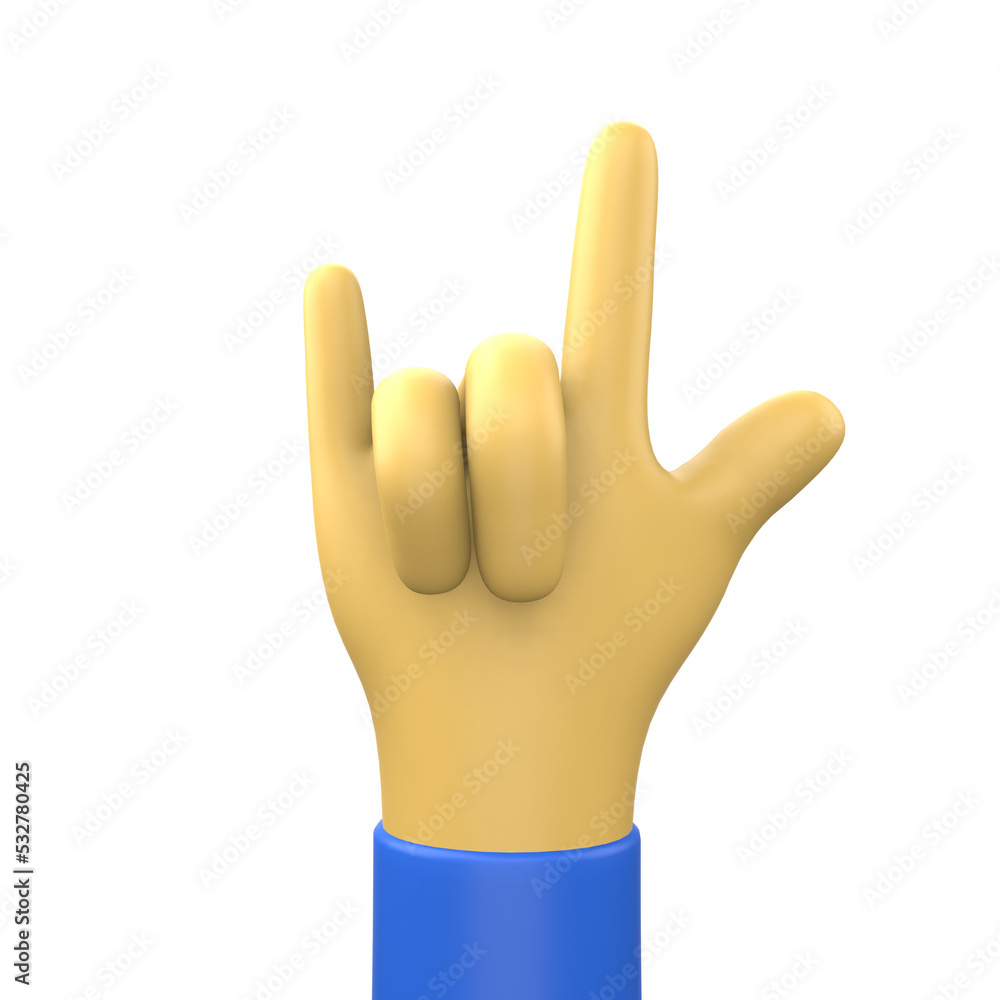 Obraz premium 3D Illustration of hand sign emoticon on Transparent PNG Background. 3D Rock hand emoticon.