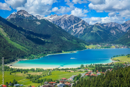 Obraz na płótnie Above Achensee, turquoise lake, and Pertisau from Rofan in Tyrol, Austria w salonie