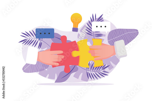 Teamwork concept with people hand in flat design.