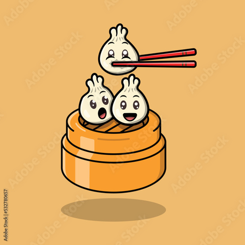Cute cartoon dimsum, with different faces. Asian food vector illustration