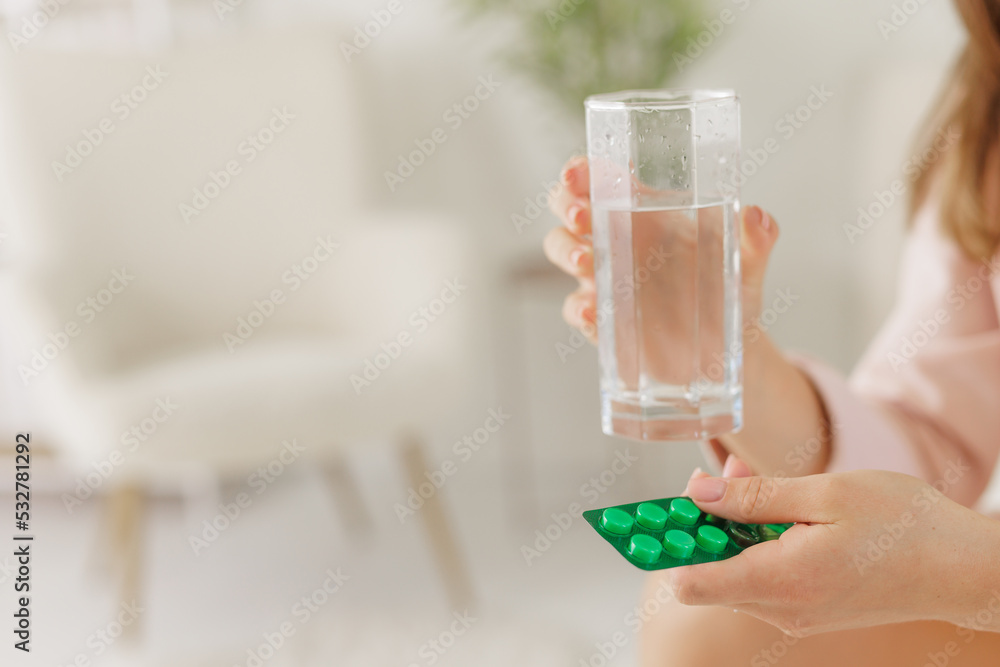 the girl takes out pills close-up, the concept of medical care the girl takes out pills close-up, the concept of medical care