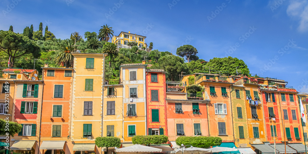Portofino with colorful houses, luxury in little bay harbor, Liguria, Italy