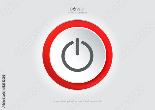 3d circle start icon and power push button. Shut down symbol. On off switch, electric energy icon for mobile app, website, UI UX.