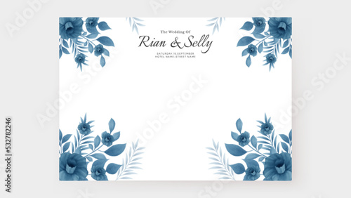 Romantic wedding invitation background with watercolor daffodil blue flower