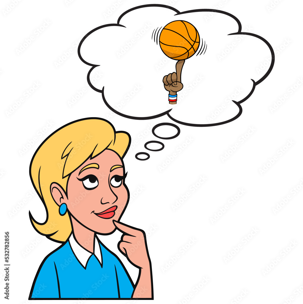 Girl thinking about watching a Basketball Game - A cartoon illustration of a Girl thinking about watching a Basketball Game. Girl thinking about watching a Basketball Game - A cartoon illustration of a Girl thinking about watching a Basketball Game.