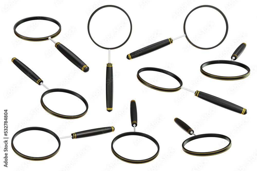 3d illustration of a realistic magnifying glass on transparent background, dark handle, search and check symbols. spy on business ideas science or school supplies 3d illustration of a realistic magnifying glass on transparent background, dark handle, search and check symbols. spy on business ideas science or school supplies