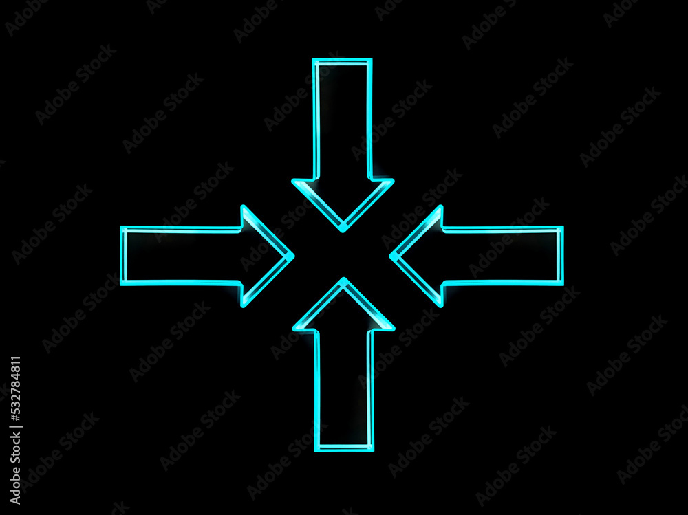 Fototapeta premium blue neon four arrows to the center