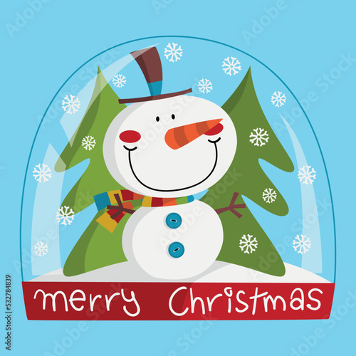 Snowball with a snowman inside, Christmas illustration
