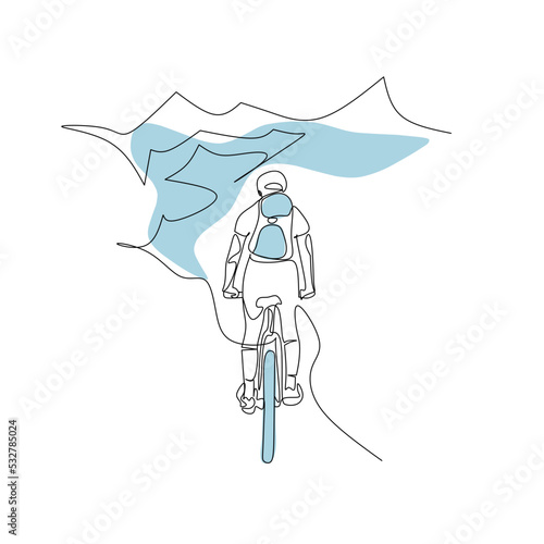 Vector illustration of a cyclist traveling in the mountains
