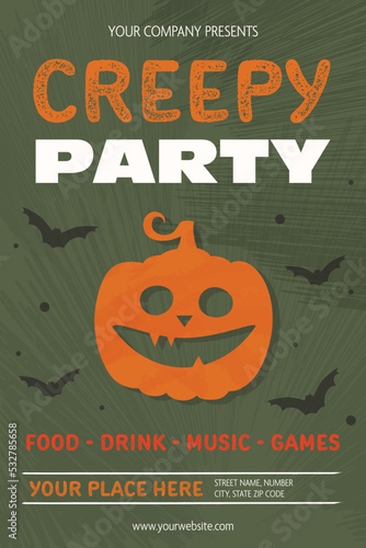 Design of Halloween Party poster with funny pumpkin. Vector illustration