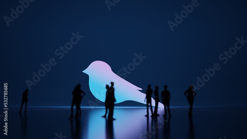 3d rendering people in front of symbol of bird on background