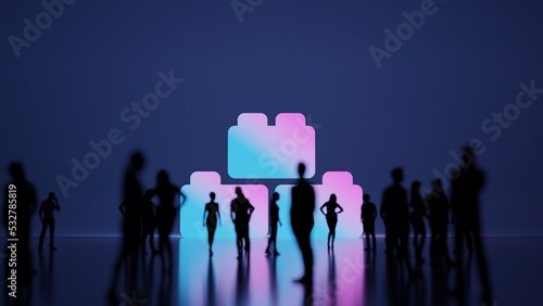 3d rendering people in front of symbol of blocks on background photo