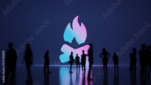 3d rendering people in front of symbol of bonfire on background