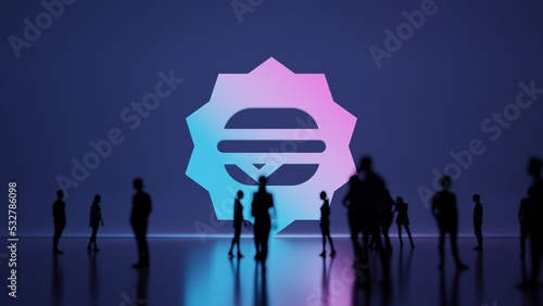 3d rendering people in front of symbol of burger on background