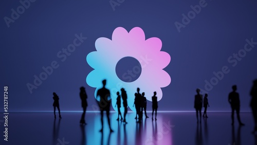 3d rendering people in front of symbol of daisy flower on background