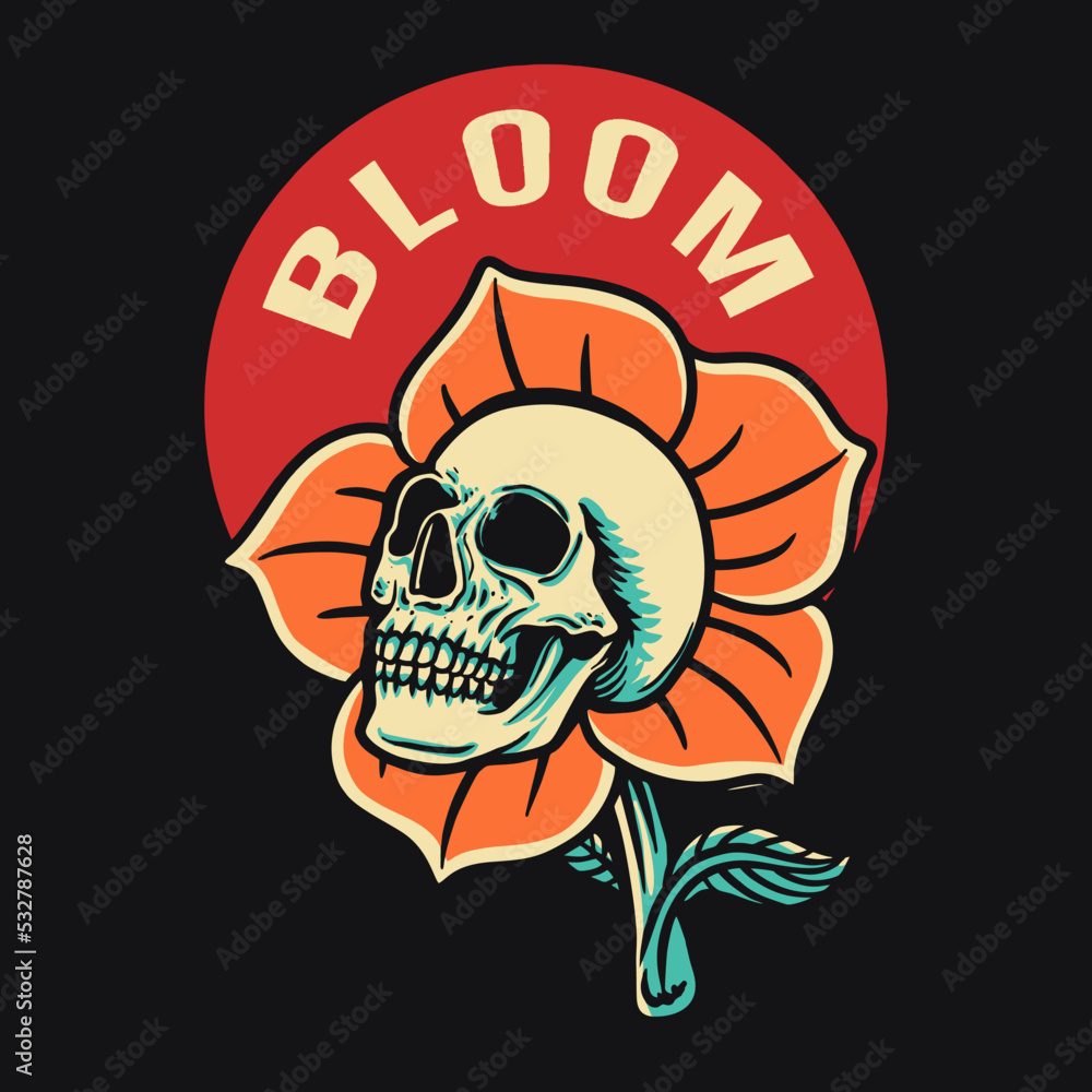 Skull Flower Retro Vector Illustration