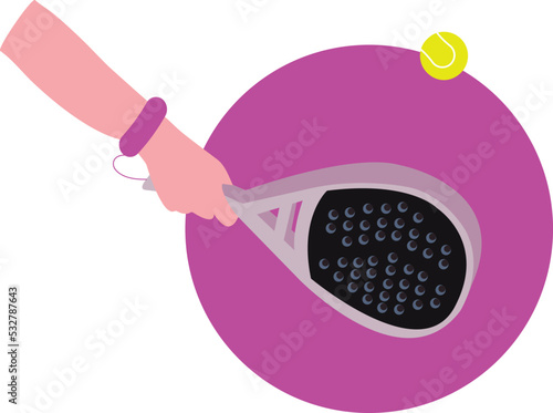 grip in the padel: vector illustration of the detail of the arm and hand of a girl playing padel with a paddle tennis racket and ball