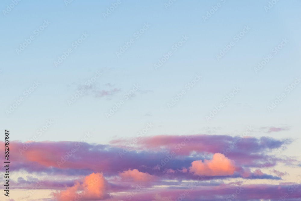 Pastel color pink,purple sky at sunset.Purple and Pink Sky, beautiful clouds with colored abstract background.Toned.