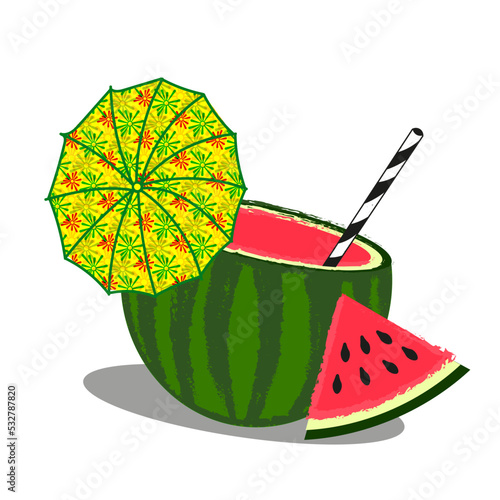 Cartoon watermelon cockteil isolated on white background. Watermrlon colorful Vector illustration. photo