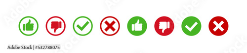 Symbol YES or NO. Thumb up and thumb down. Check mark and cross sign. EPS10