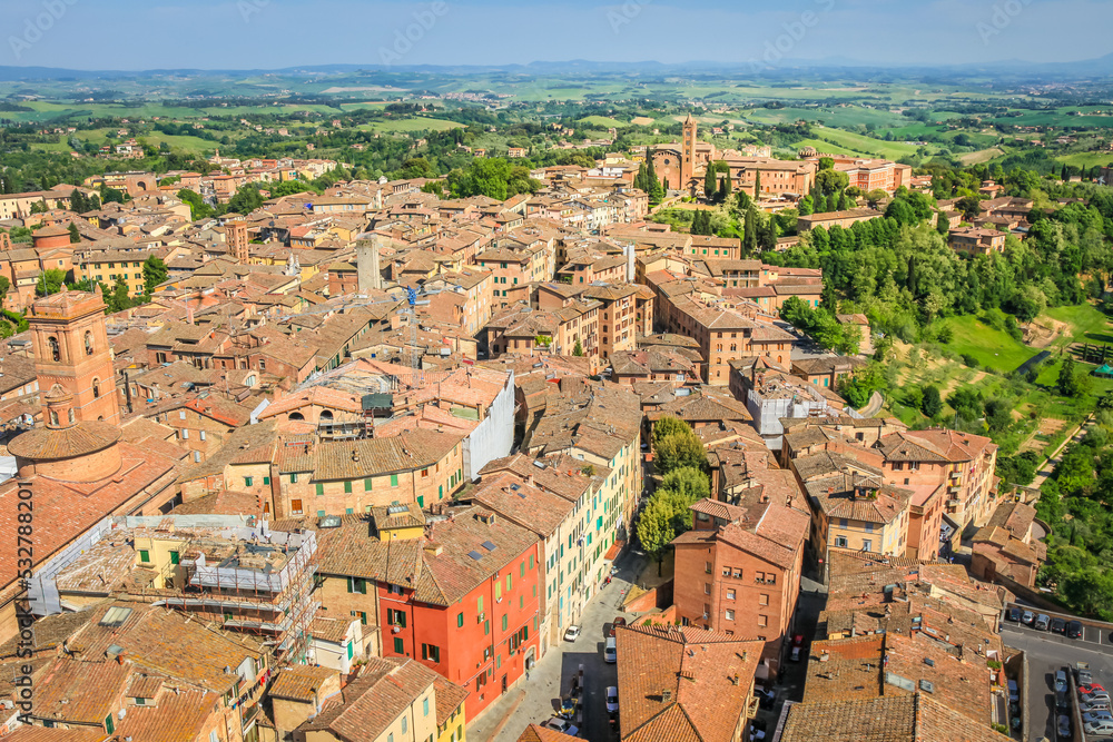 Siena medieval ols town cityscape from above, Tuscany, Italy