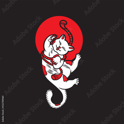 Cartoon maneki neko cat. Vector illustration