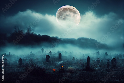Fotomurale Spooky graveyard in mist at Halloween.