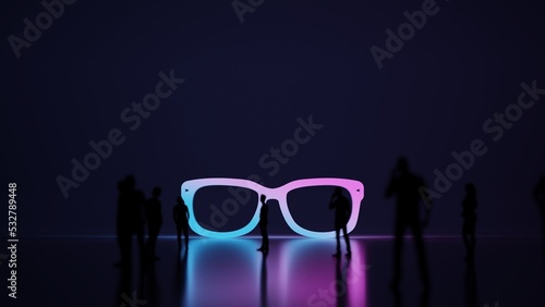 3d rendering people in front of symbol of glasses fashion on background photo