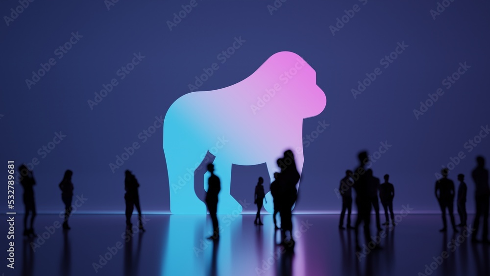 3d rendering people in front of symbol of gorilla on background