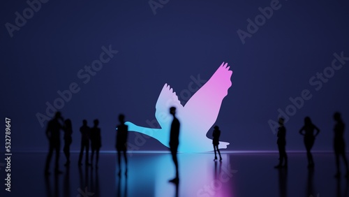 3d rendering people in front of symbol of goose on background