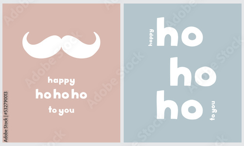 Christmas Vector Card with White Handwritten Wishes and Santa Claus Moustache Isolated on a Light Blue and Pastel Pink Background. Christmas Illustration ideal for Wall Art, Poster, Card, Greetings.