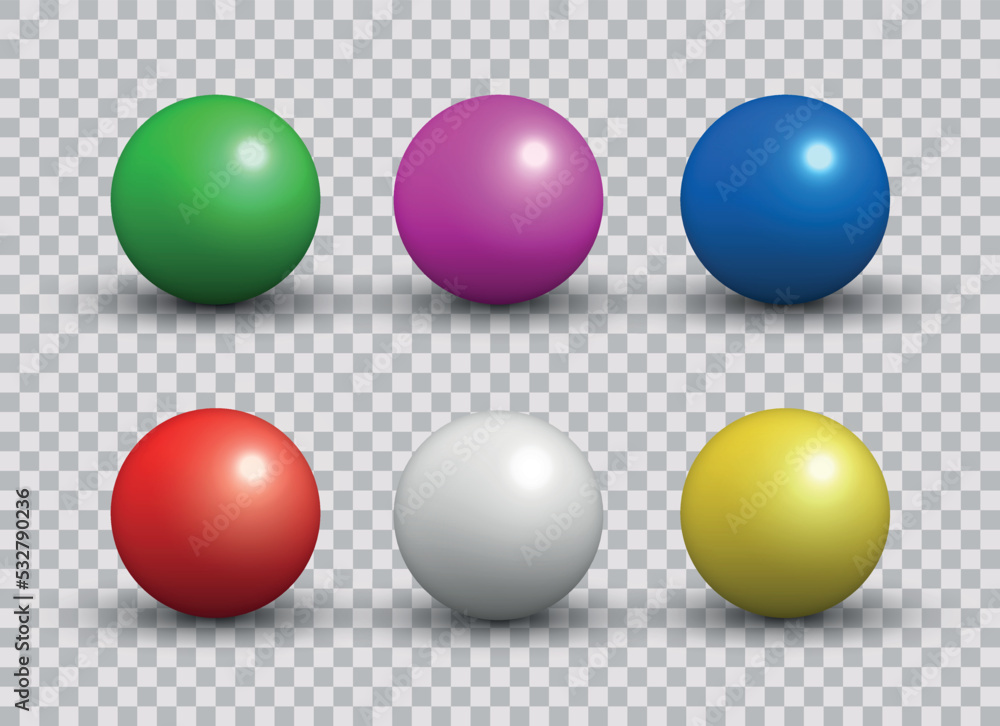 Vector set of colorful marbles, spheres or balls on transparent background