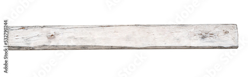 long plank of wood painted white isolated