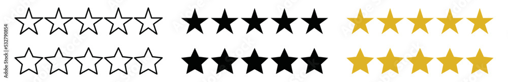Fototapeta premium Five stars rating icon vector set. 5 stars rating review for customer feedback