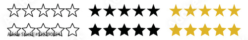 Five stars rating icon vector set. 5 stars rating review for customer feedback