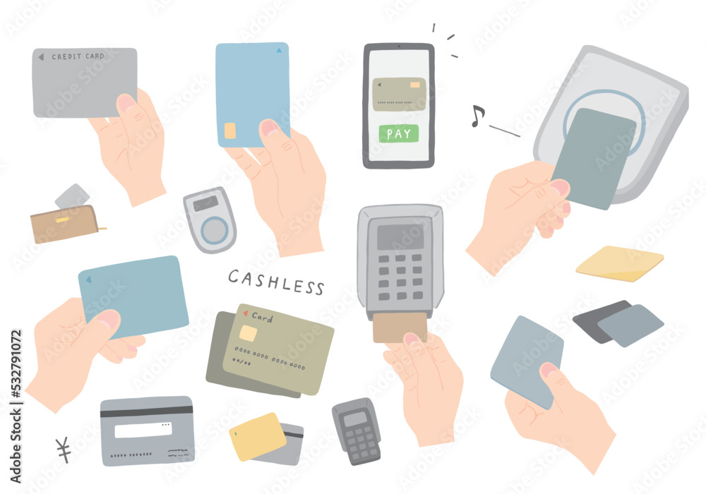 クレジットカードにまつわる手描きイラストセット(カラー/輪郭線なし) クレジットカードにまつわる手描きイラストセット(カラー/輪郭線なし)