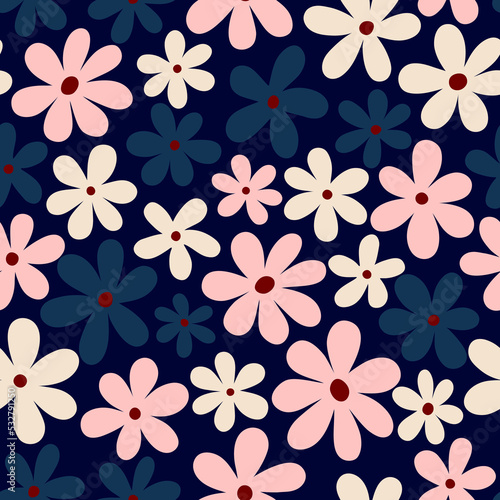 Abstract seamless floral texture. Vector pattern with hand drawn simple flowers. Floral field texture 