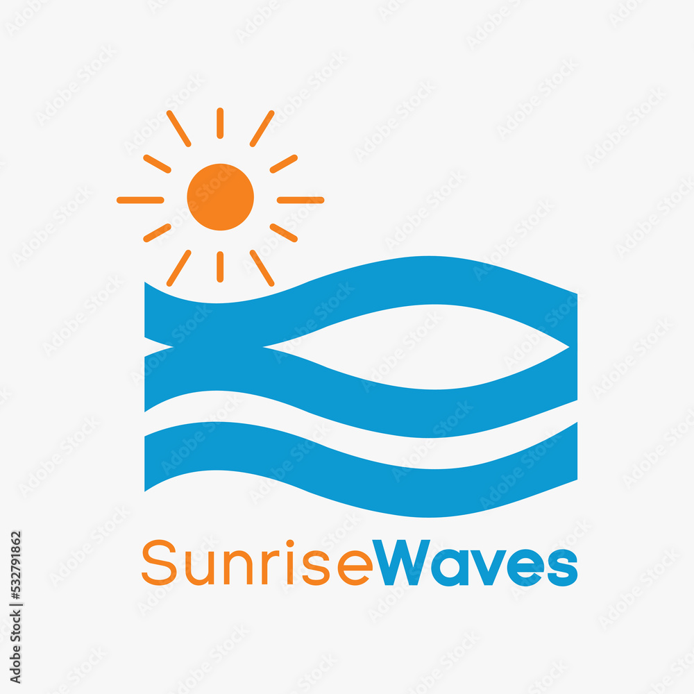 Vector logo design illustration of waves and sun.
