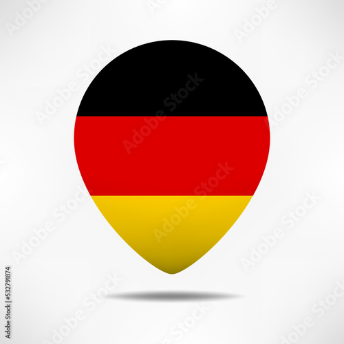  Germany map pointers flag with shadow. Pin flag