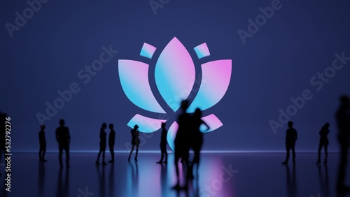 3d rendering people in front of symbol of lotus on background